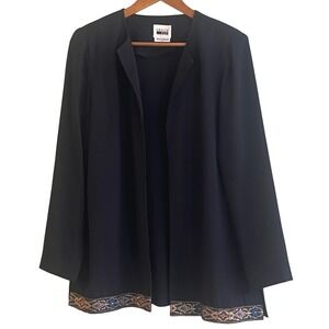 VTG Leslie Faye Navy Blue Chiffon Duster Tunic‎ Embroidered Bottom Hem Size 12